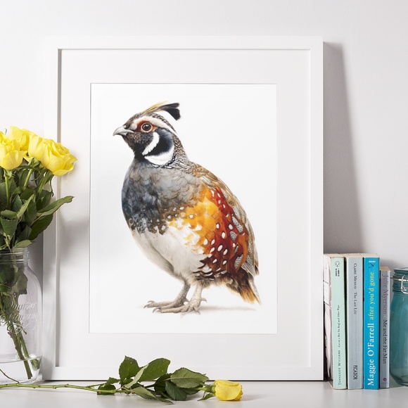 Watercolor Quail Wall Art Print, Unframed - Vibrant Nature-Inspired Home Decor - Picture 6 of 6